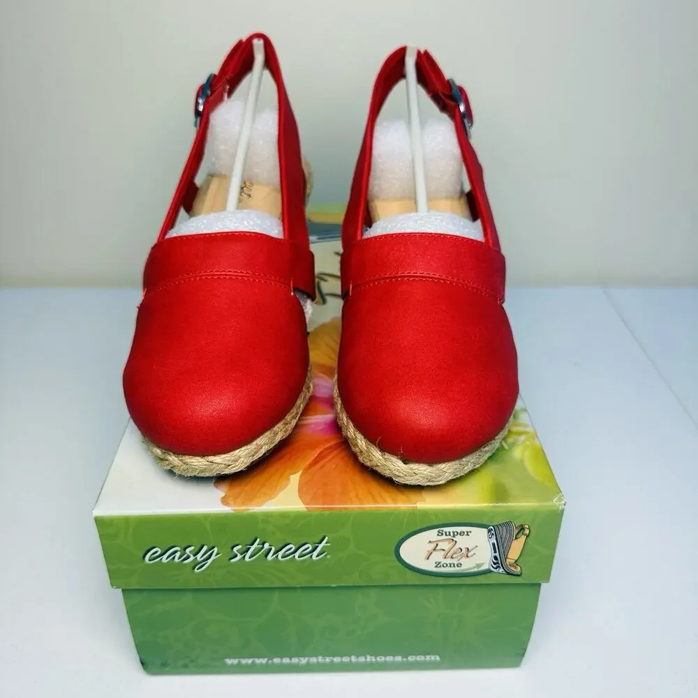 Easy Street Stargaze Red Espadrille Wedge Sandals Women’s Size 6 NEW